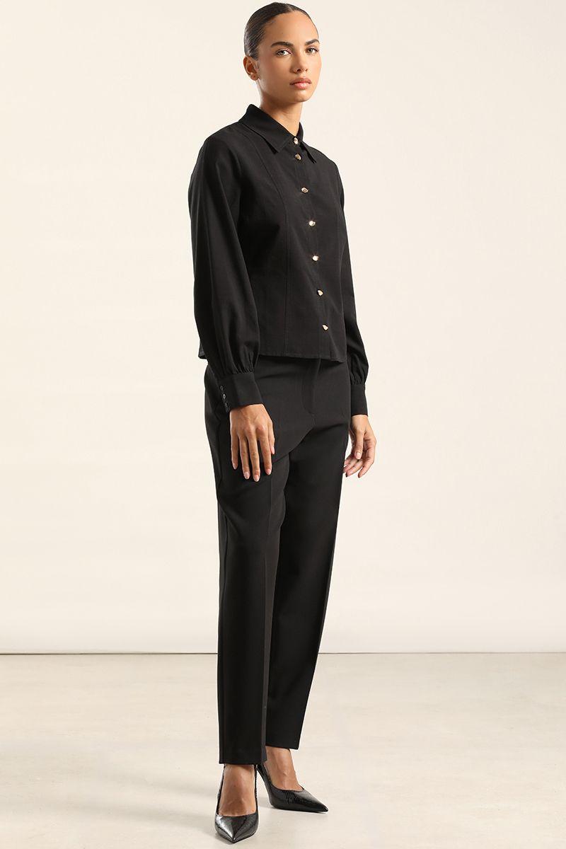 Blusa Entallada, Boton Fantasia, Negro Liola-5