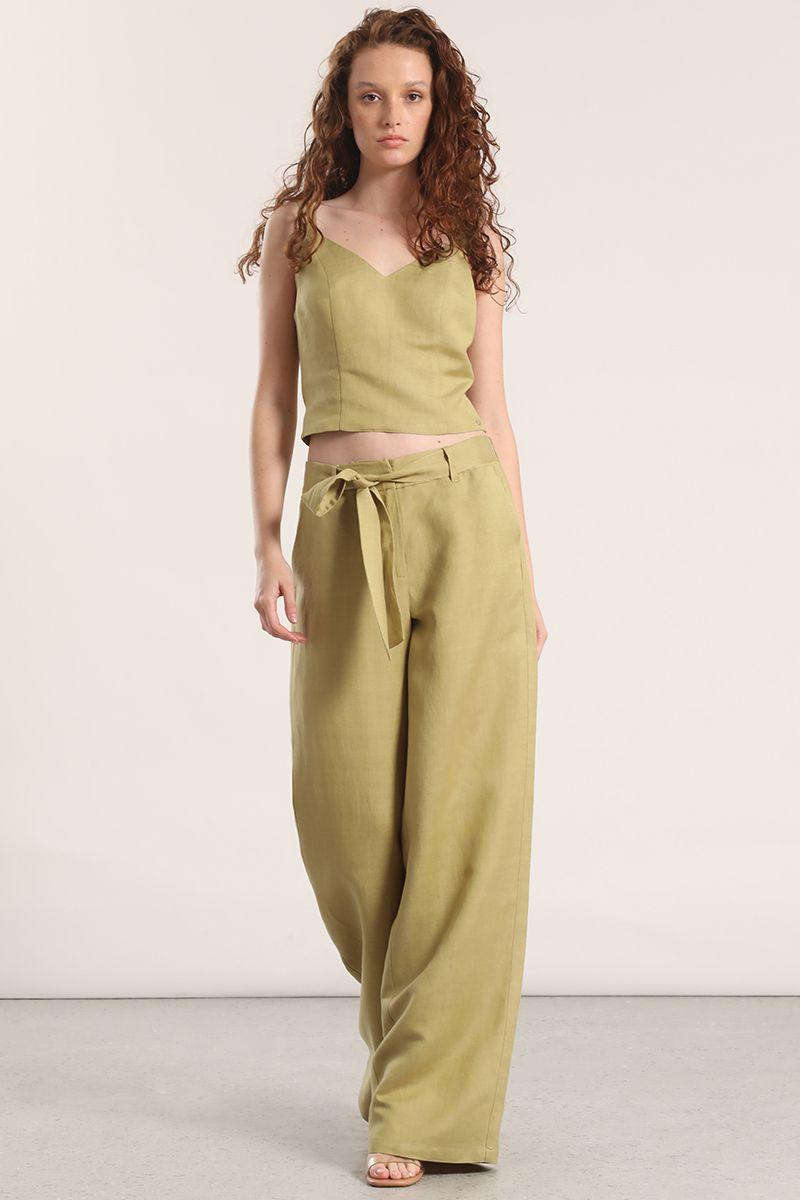Pantalón ancho lino liola mujer verde-0