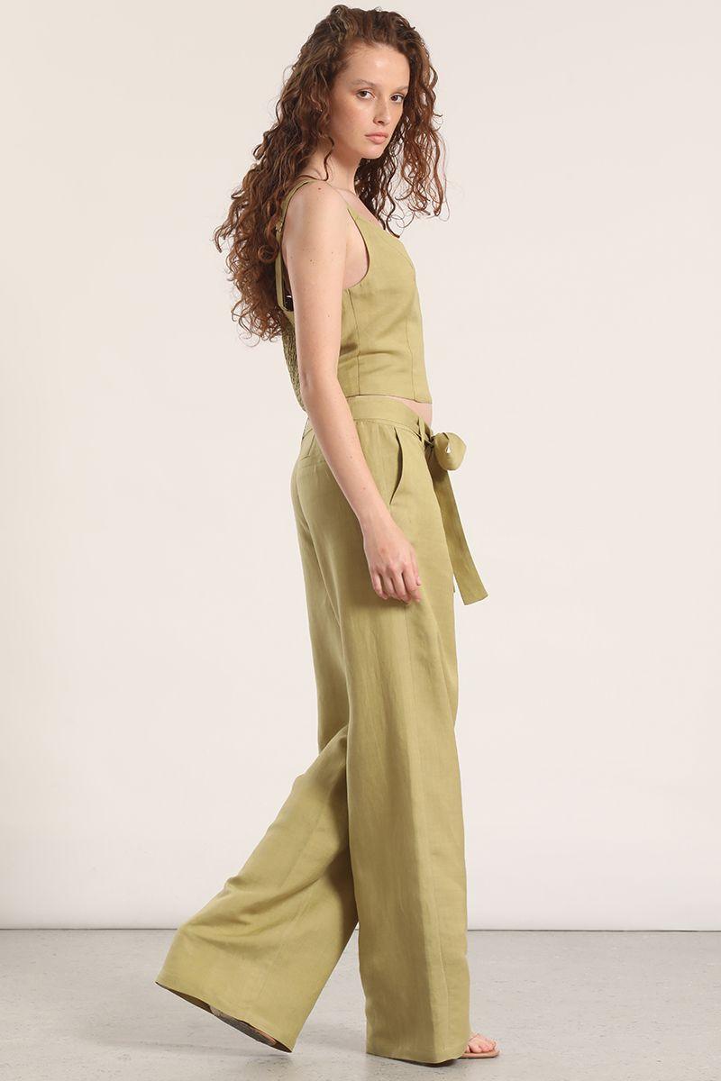 Pantalón ancho lino liola mujer verde-1