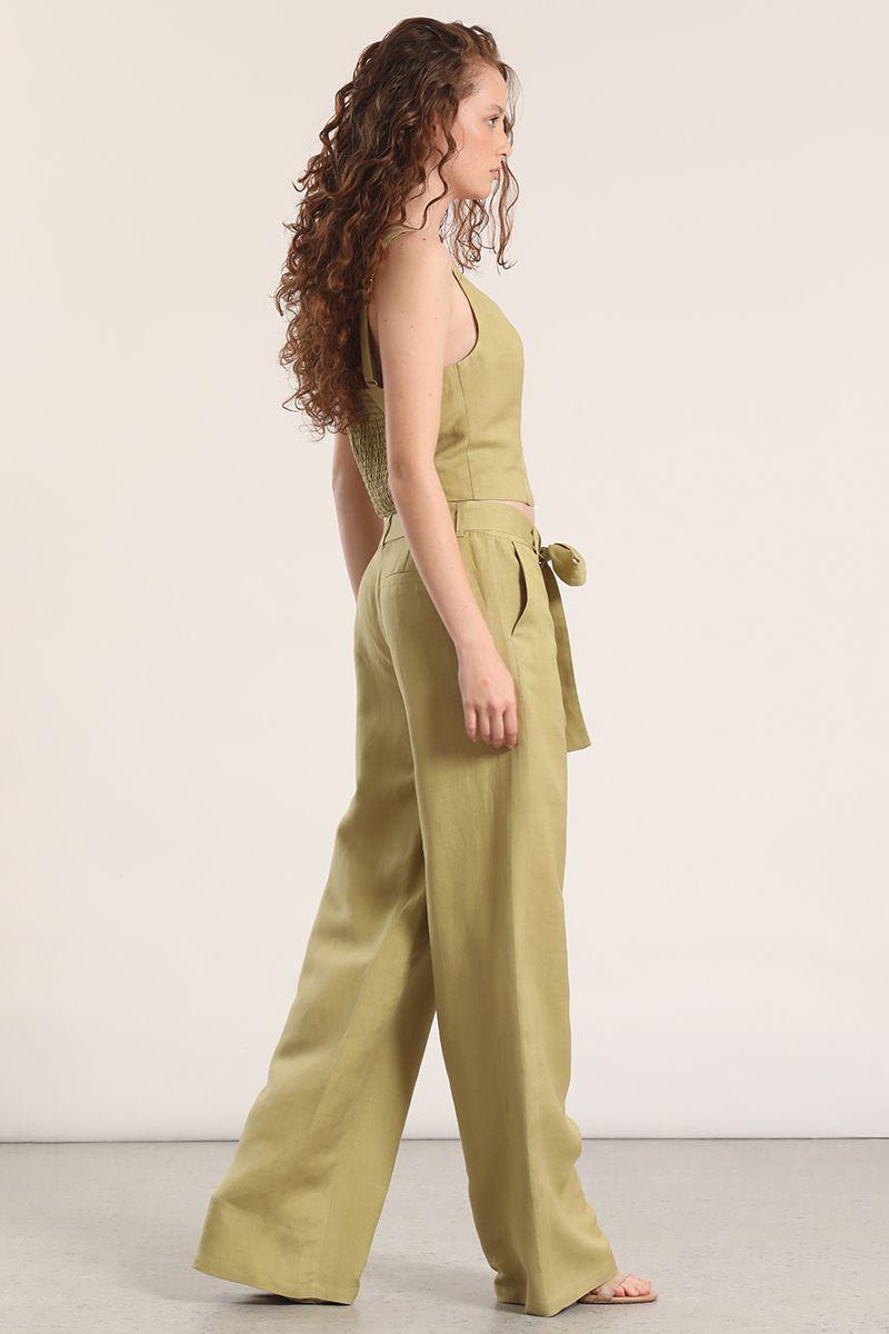 Pantalón ancho lino liola mujer verde-2