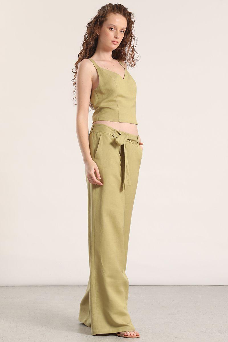 Pantalón ancho lino liola mujer verde-5