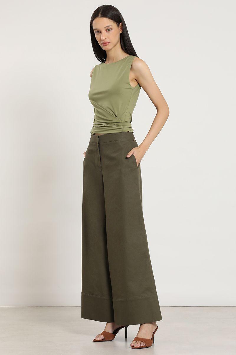 Pantalon ancho, lino algodon, militar Liola-2