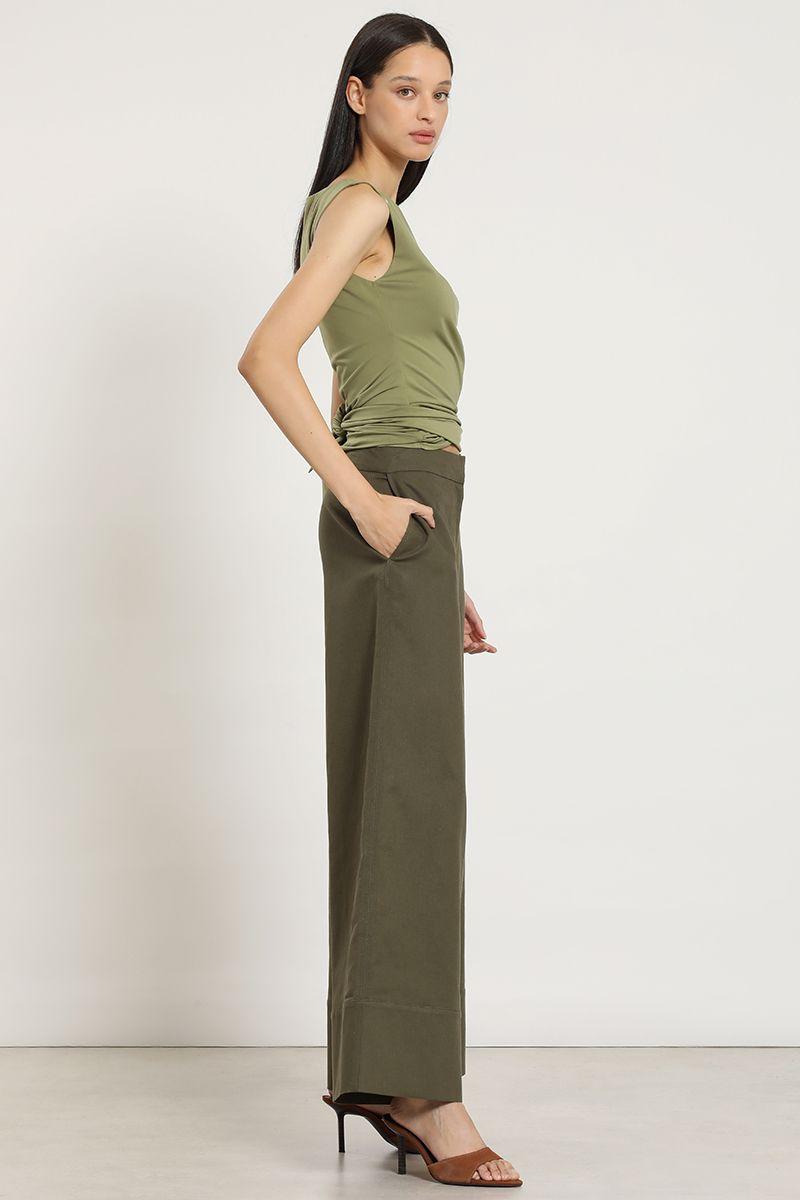 Pantalon ancho, lino algodon, militar Liola-3