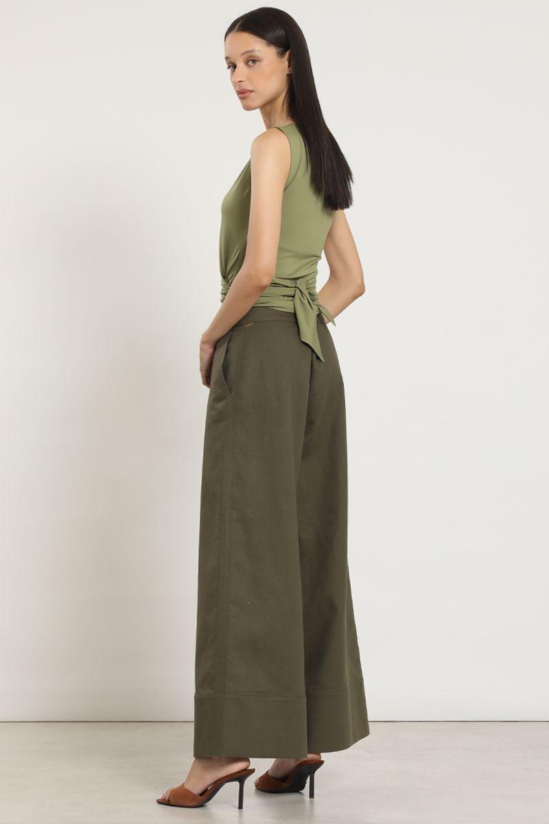 Pantalon ancho, lino algodon, militar Liola-4