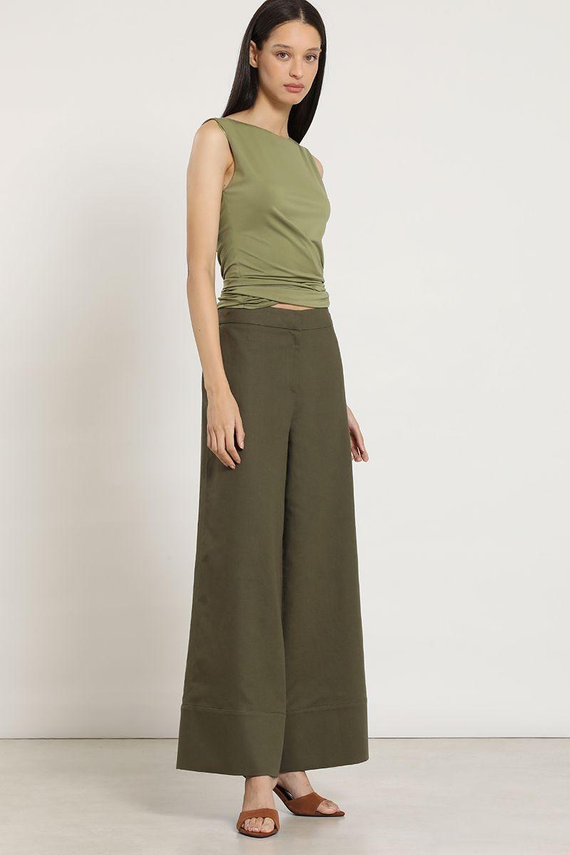 Pantalon ancho, lino algodon, militar Liola-5