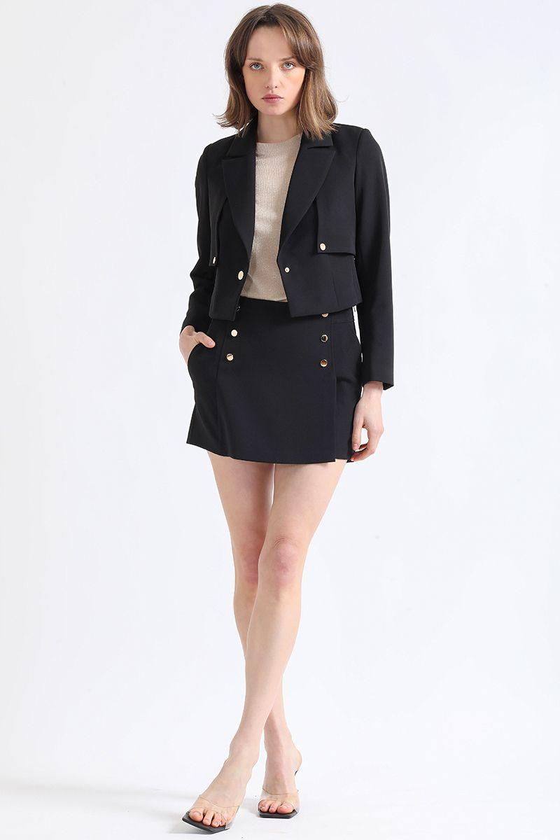Blazer Cropped Tipo Trench, Negro Liola-1