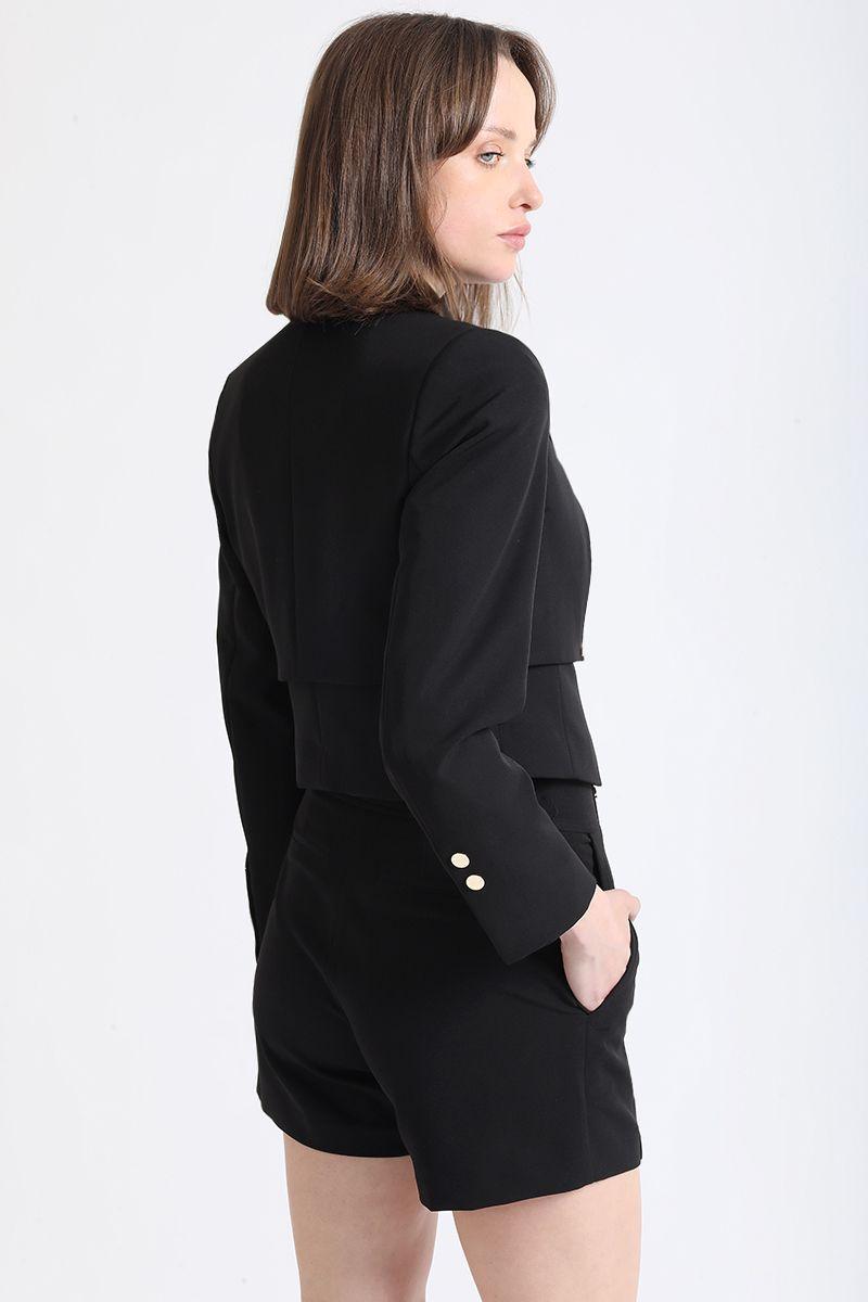 Blazer Cropped Tipo Trench, Negro Liola-3