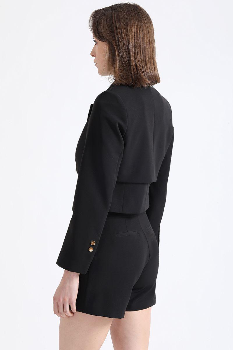 Blazer Cropped Tipo Trench, Negro Liola-4