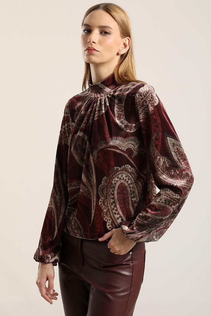 Top Velvet Estampado Burdeo Liola-4