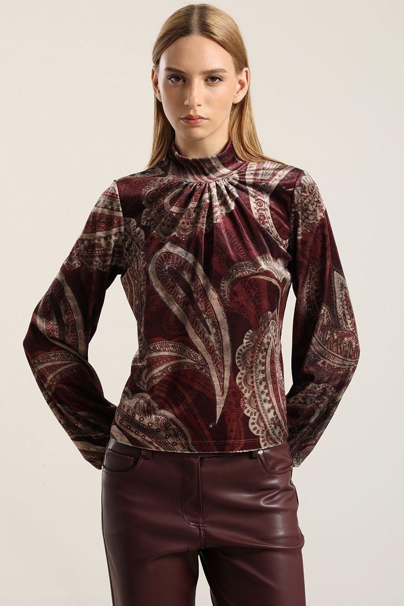 Top Velvet Estampado Burdeo Liola-5