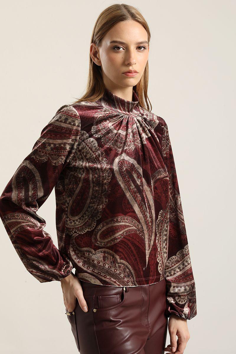 Top Velvet Estampado Burdeo Liola-6
