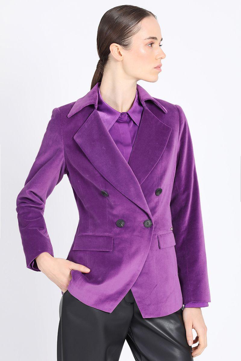Blazer Con Entalle Cruzado Terciopelo Violeta Liola-0