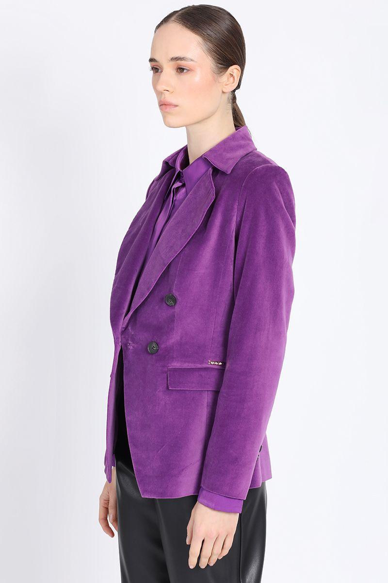 Blazer Con Entalle Cruzado Terciopelo Violeta Liola-1