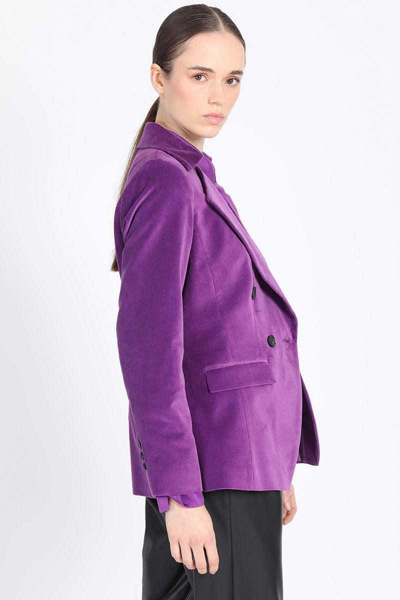 Blazer Con Entalle Cruzado Terciopelo Violeta Liola-2