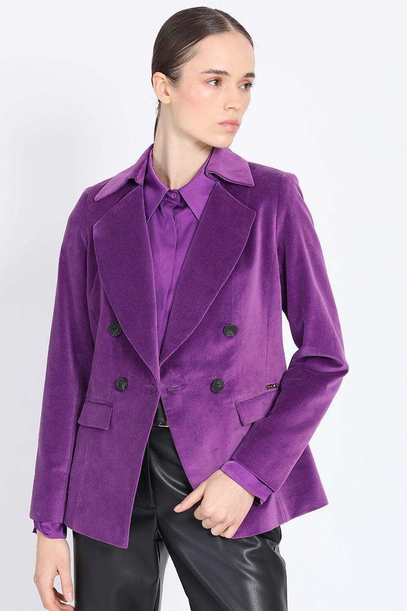 Blazer Con Entalle Cruzado Terciopelo Violeta Liola-3