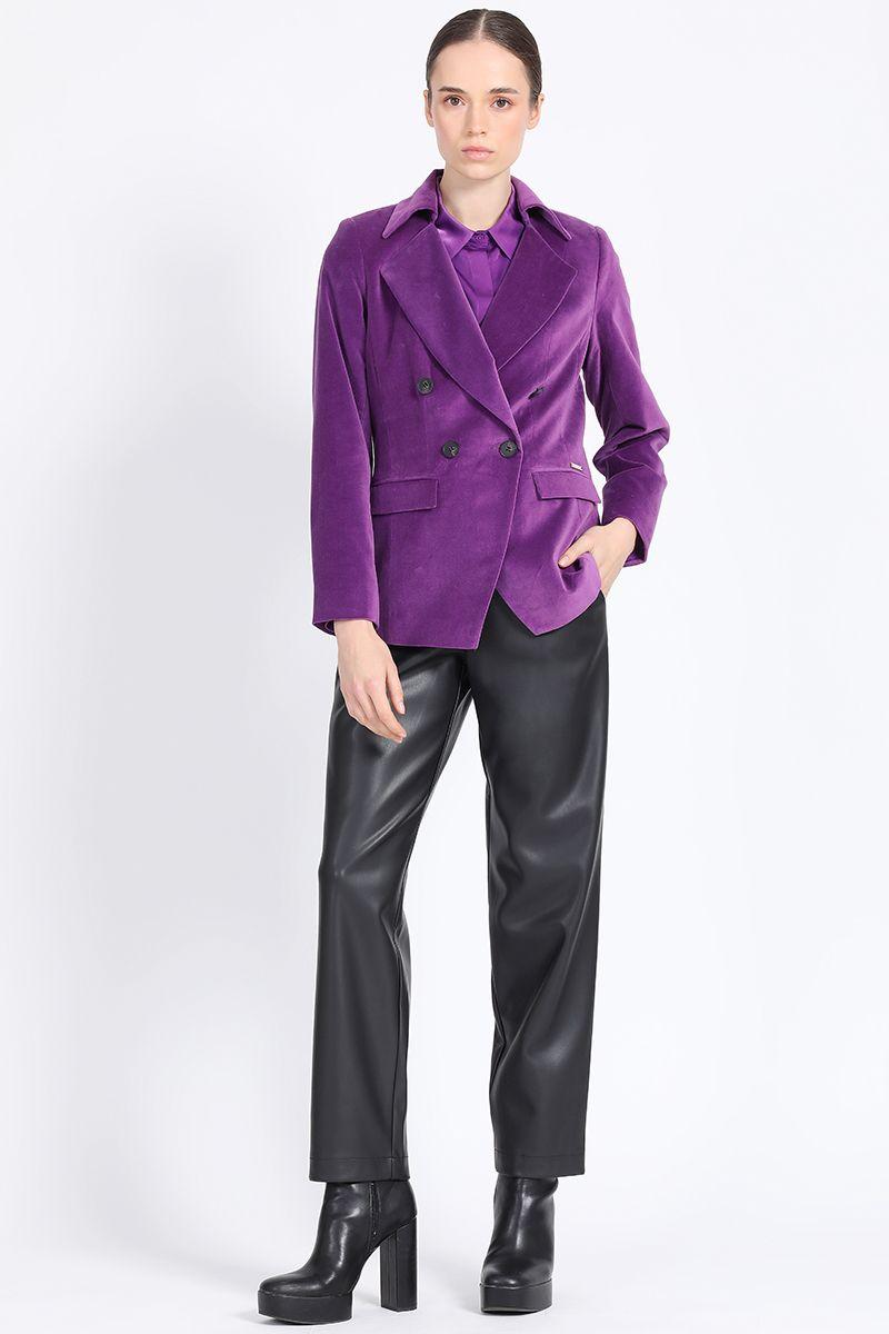 Blazer Con Entalle Cruzado Terciopelo Violeta Liola-4
