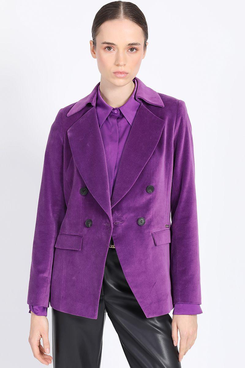 Blazer Con Entalle Cruzado Terciopelo Violeta Liola-5