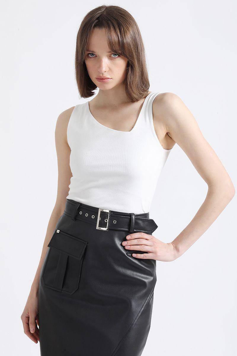 Polera Algodón Spandex Escote Asimetrico, Crudo Liola-3