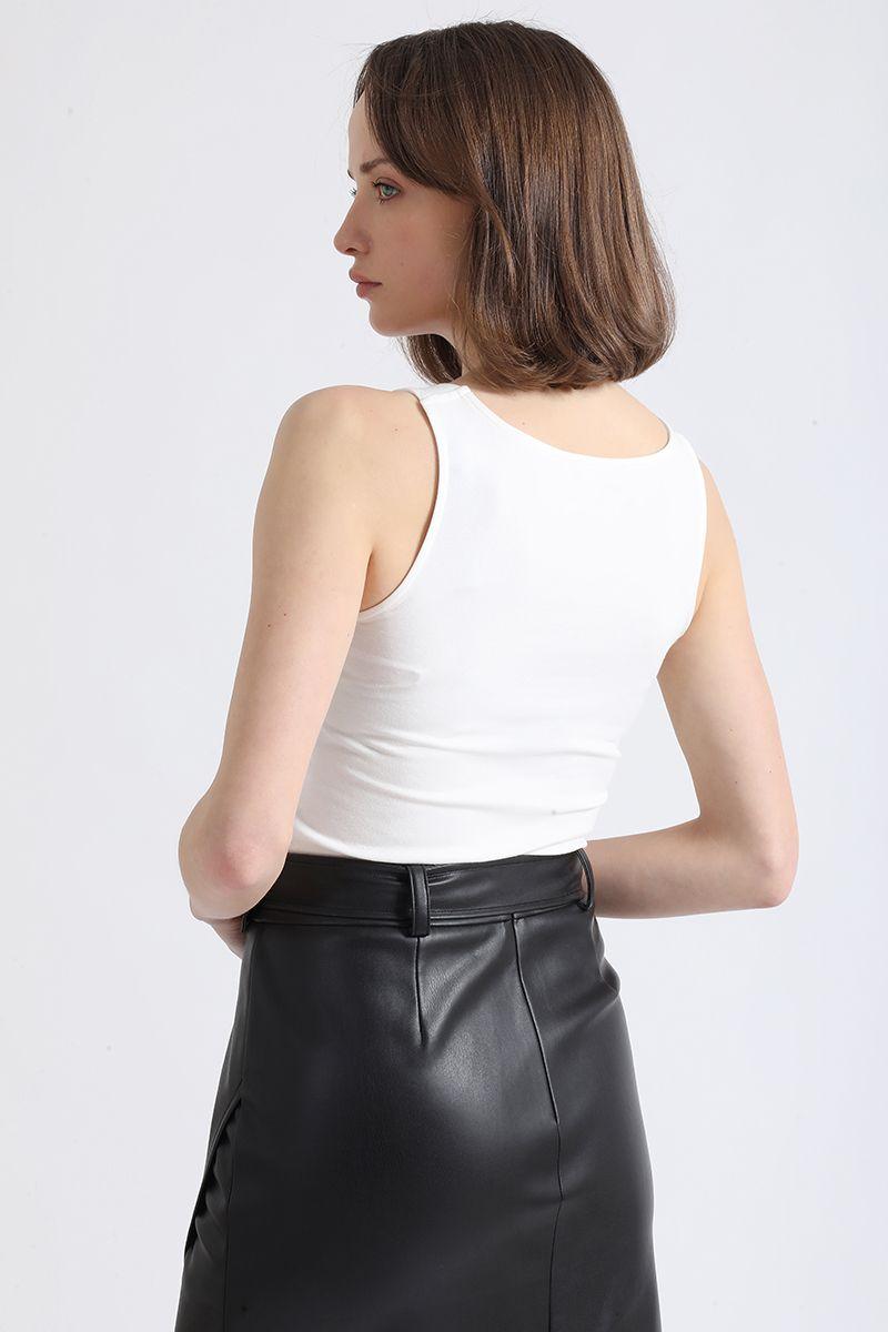 Polera Algodón Spandex Escote Asimetrico, Crudo Liola-2