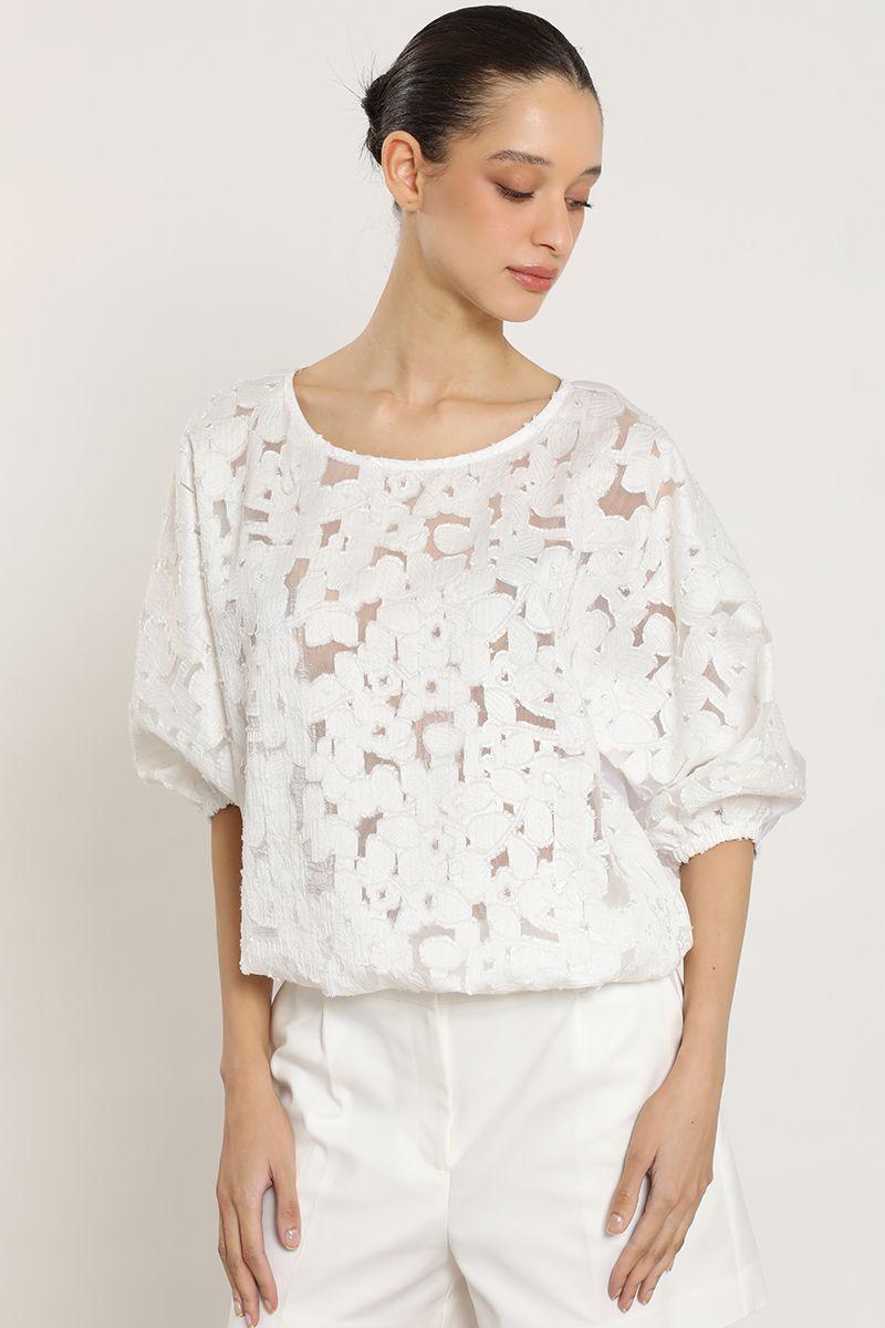 Blusa broderie flores, crudo Liola-4