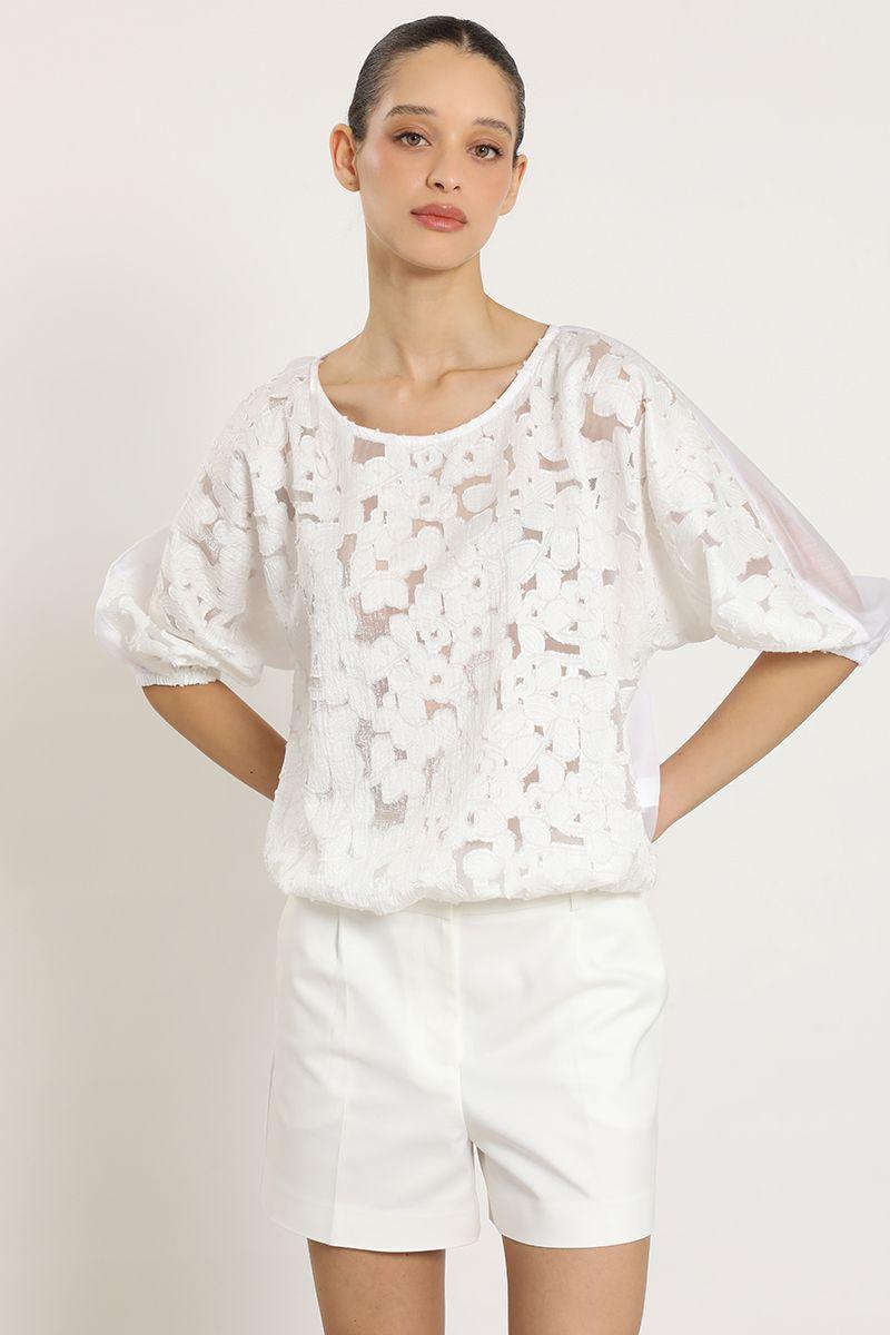 Blusa broderie flores, crudo Liola-5