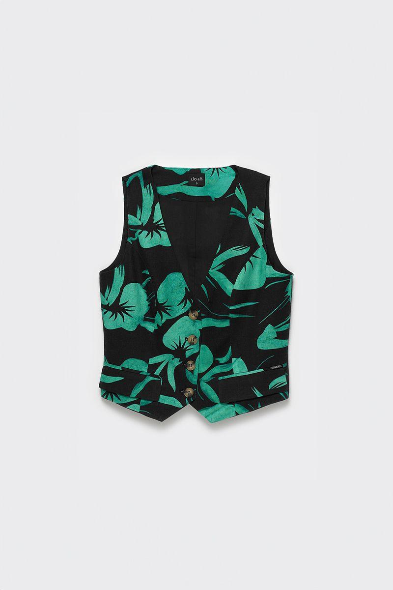 Chaleco sastre lino estampado liola mujer negro-5