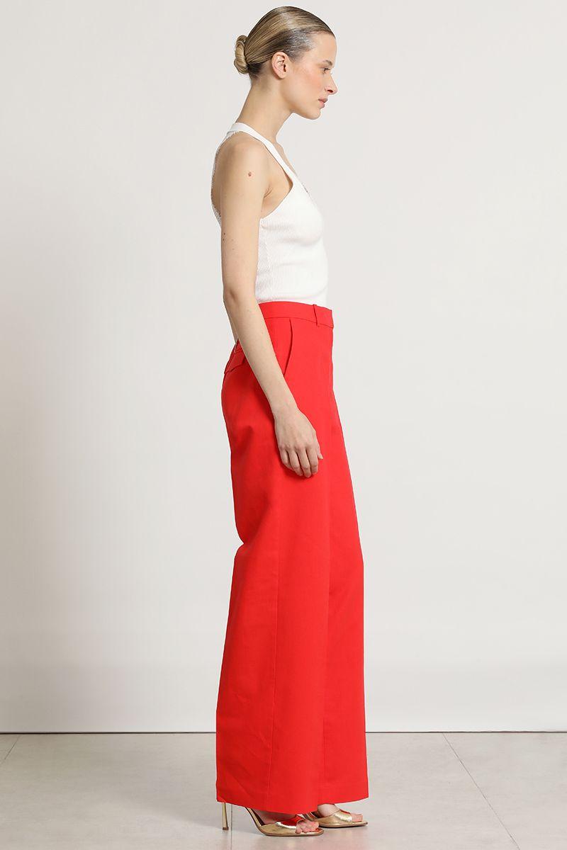 Pantalon recto, lino algodon, rojo Liola-1