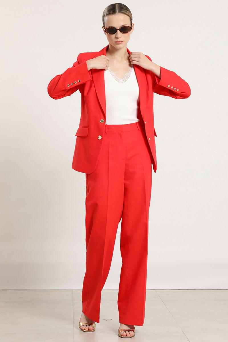 Pantalon recto, lino algodon, rojo Liola-2