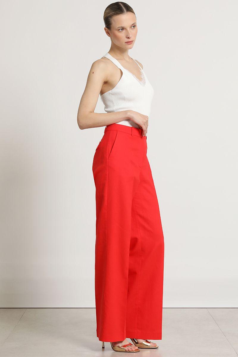 Pantalon recto, lino algodon, rojo Liola-3