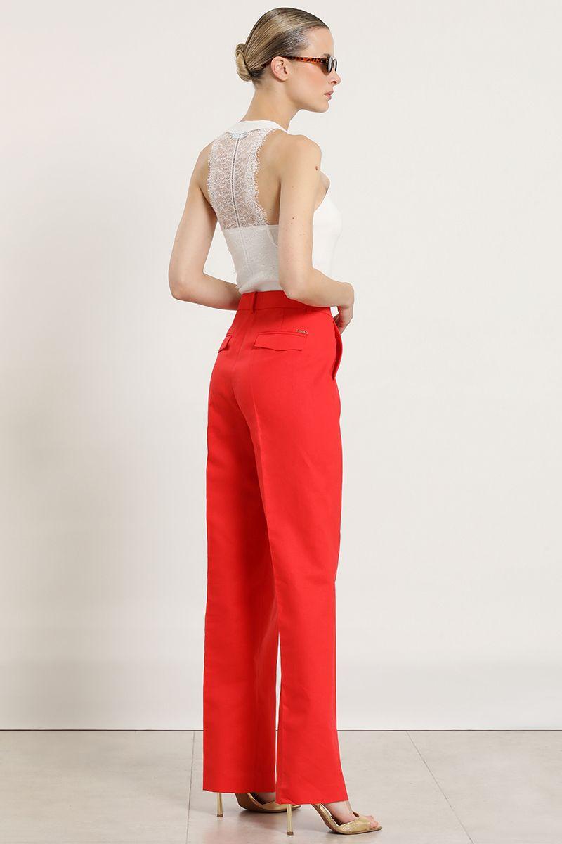 Pantalon recto, lino algodon, rojo Liola-4