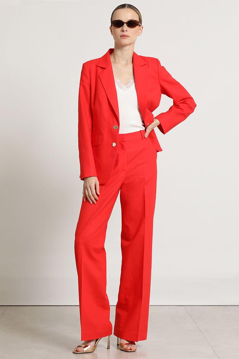 Pantalon recto, lino algodon, rojo Liola-5