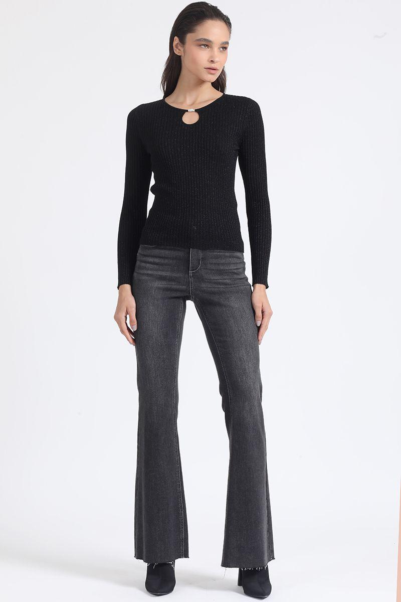 Sweater Tejido Punto Con Hilo Metalizado, Negro Liola-1