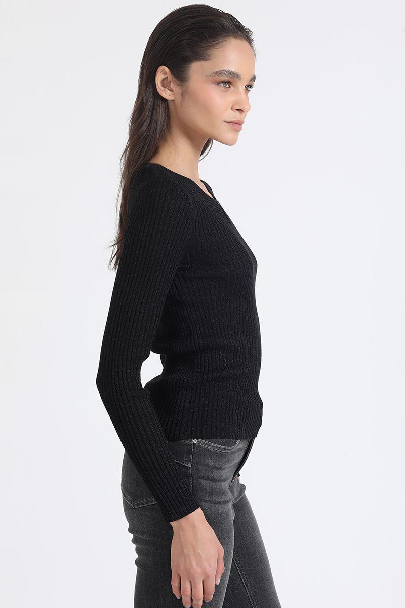 Sweater Tejido Punto Con Hilo Metalizado, Negro Liola-5