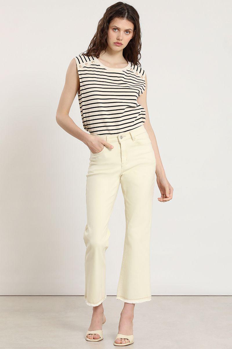 Jeans color cropped flare, vainilla Liola-3