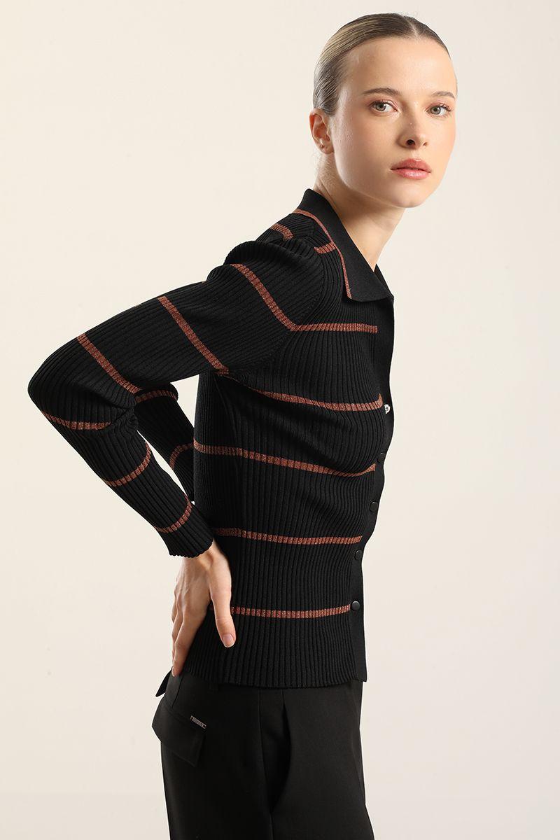 Cardigan punto retro, hilo metalizado, negro Liola-2