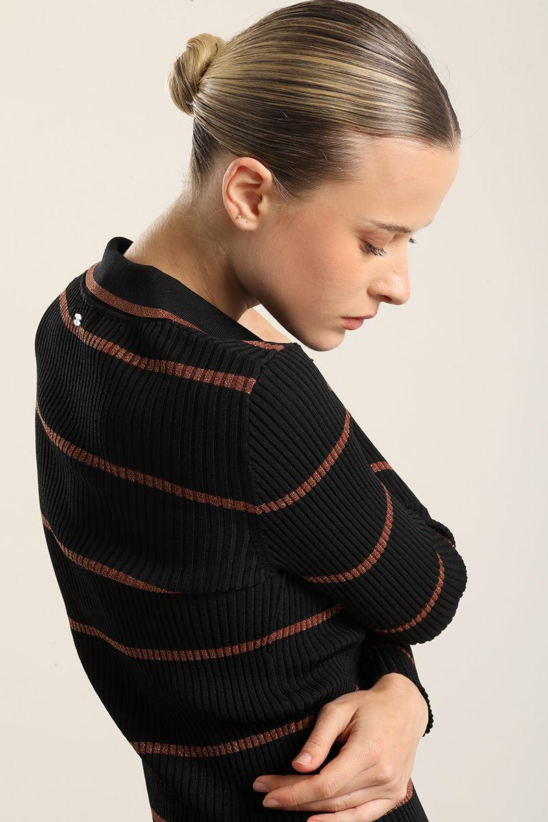 Cardigan punto retro, hilo metalizado, negro Liola-3