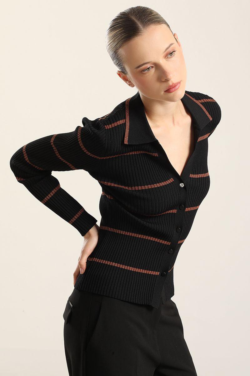 Cardigan punto retro, hilo metalizado, negro Liola-5
