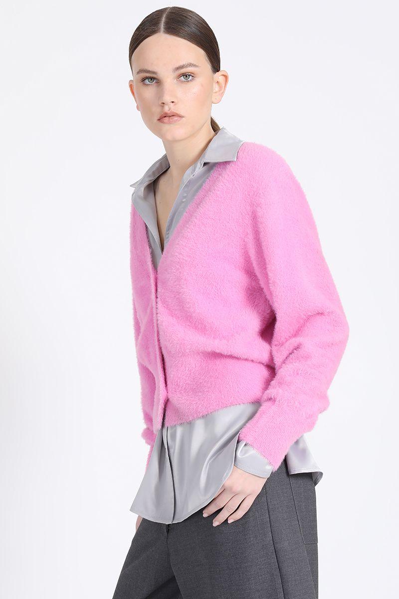 Cardigan Tejido Punto, Botones Joya, Rosa Liola-2