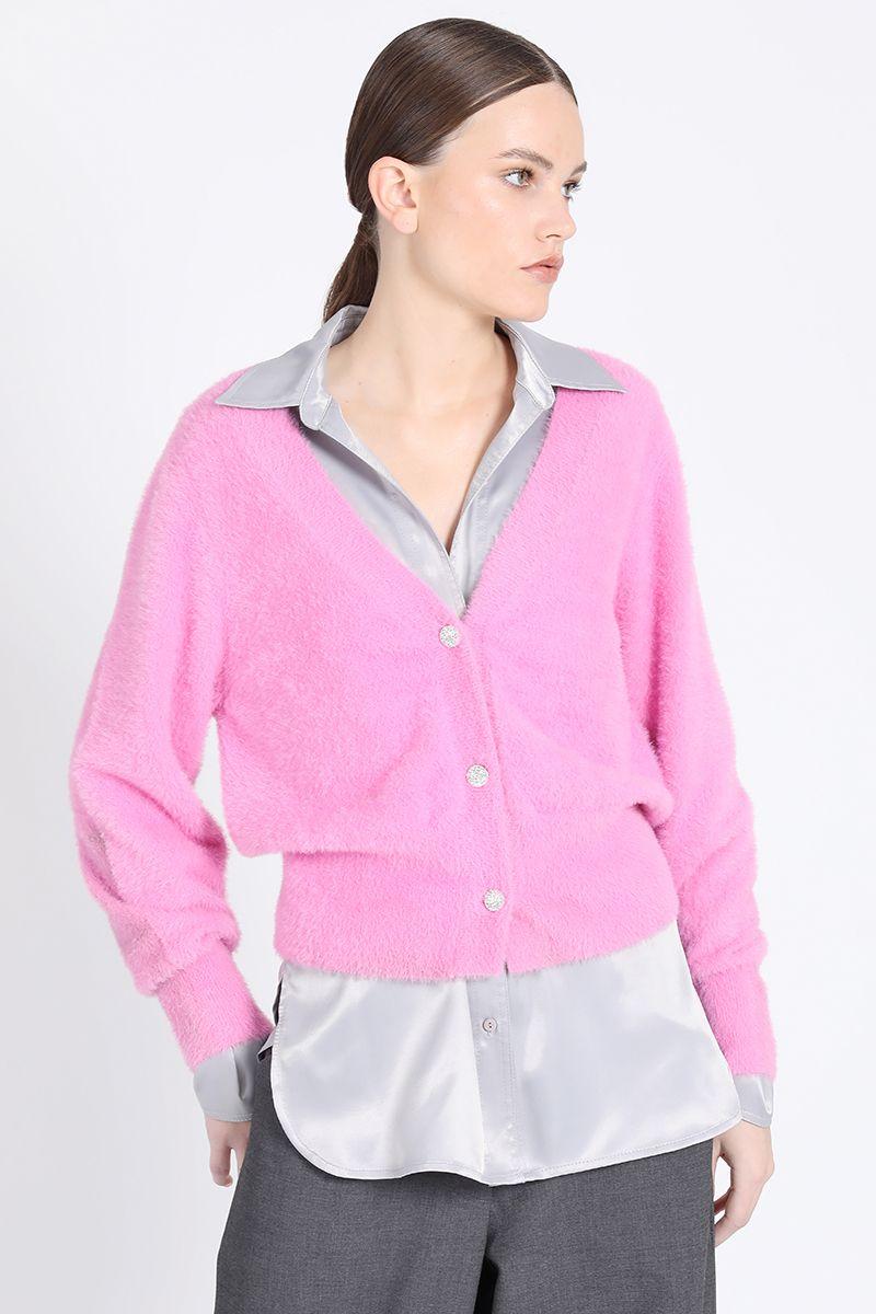 Cardigan Tejido Punto, Botones Joya, Rosa Liola-4