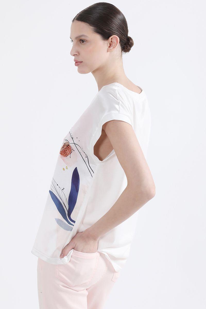 Polera Con Satin Estampado Flor Acuarela, Crudo Liola-5