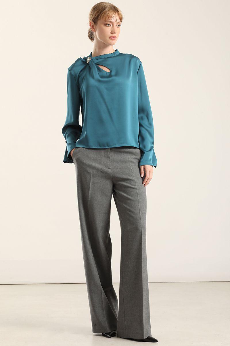 Blusa satin herraje metal, turquesa Liola-0