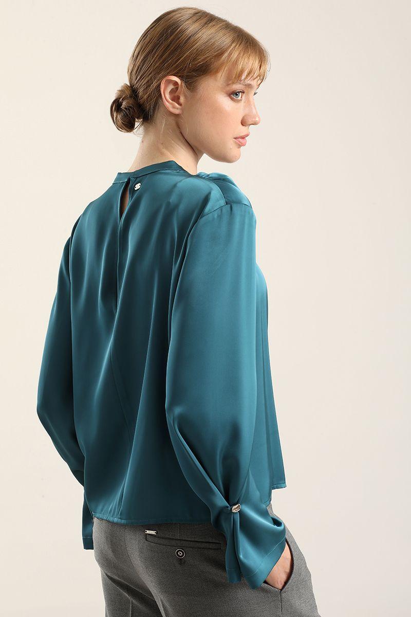 Blusa satin herraje metal, turquesa Liola-5