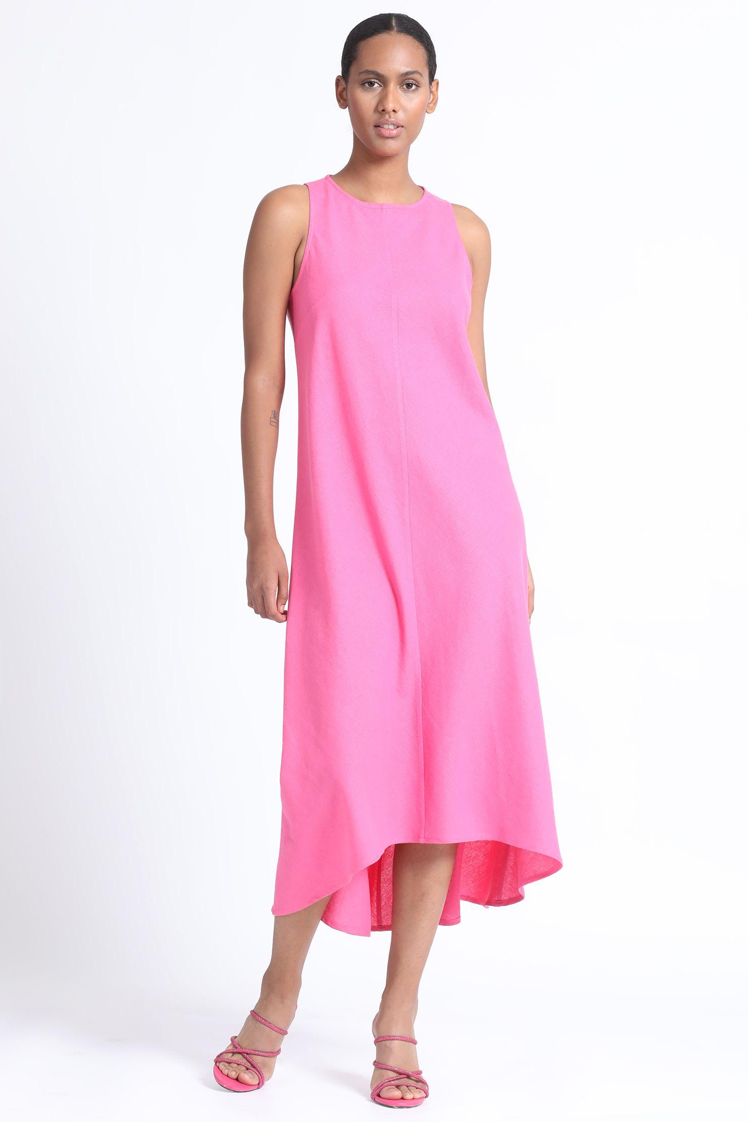 Vestido Halter Maxi Sesgado Lino Mix Fucsia Liola-0