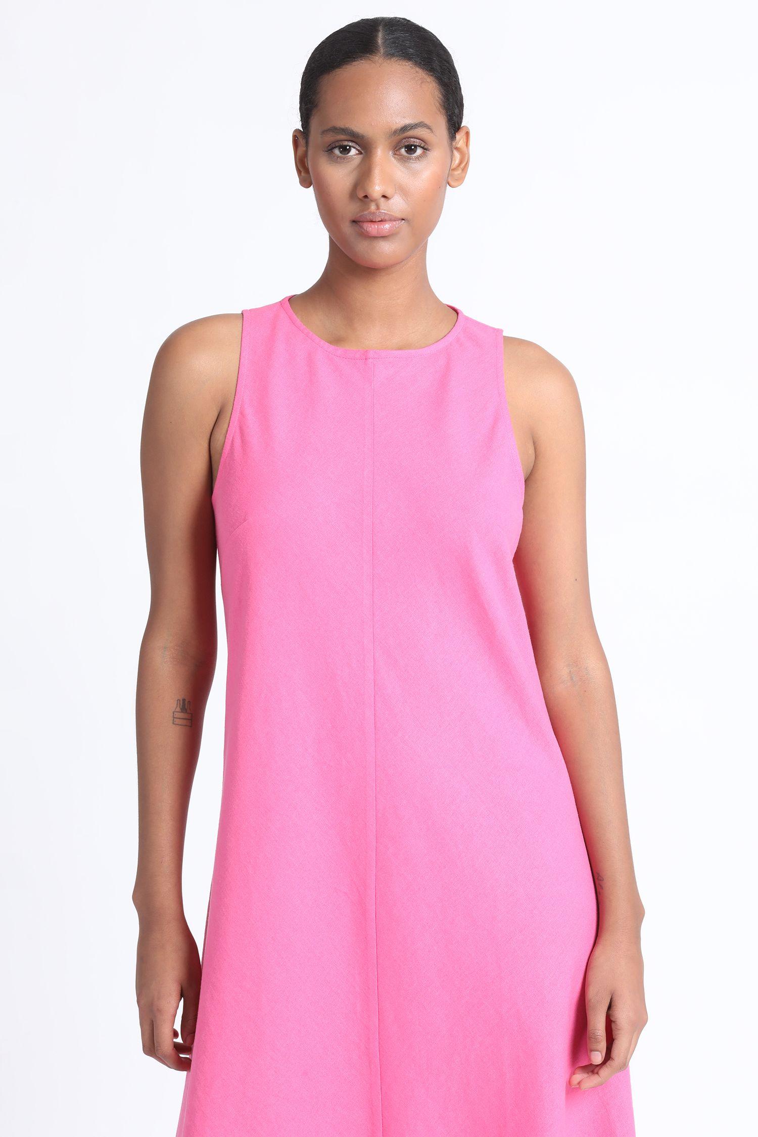 Vestido Halter Maxi Sesgado Lino Mix Fucsia Liola-3