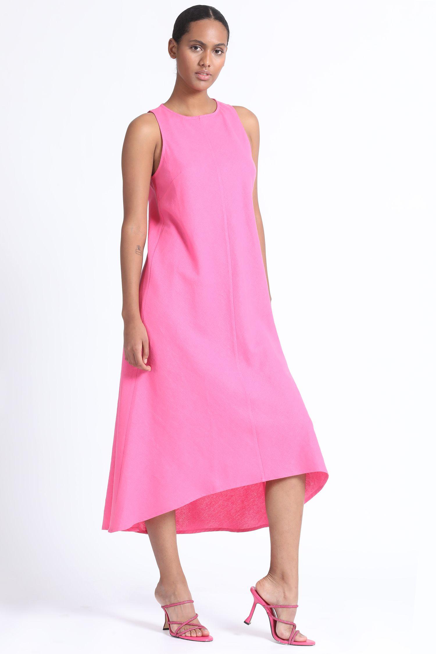 Vestido Halter Maxi Sesgado Lino Mix Fucsia Liola-4