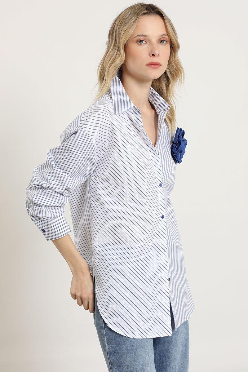 Blusa poplin, pin flor, azul Liola-0