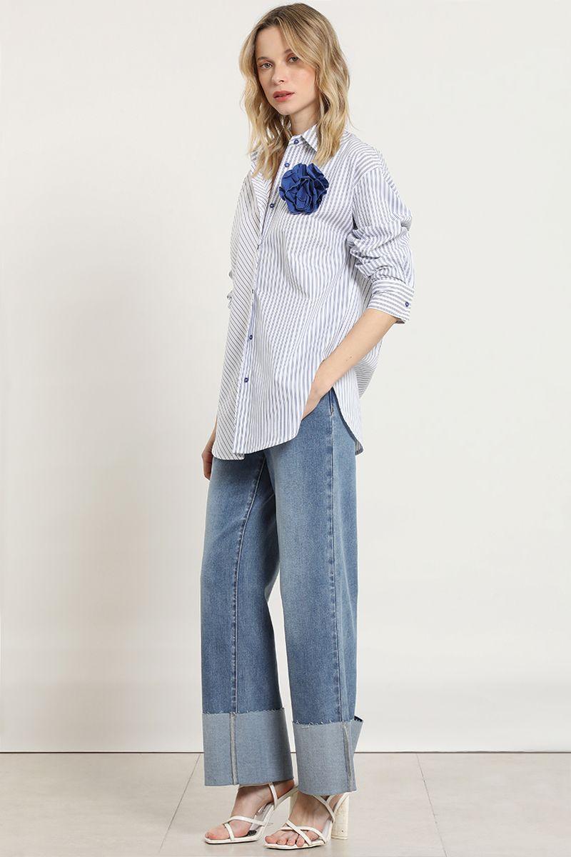 Blusa poplin, pin flor, azul Liola-1