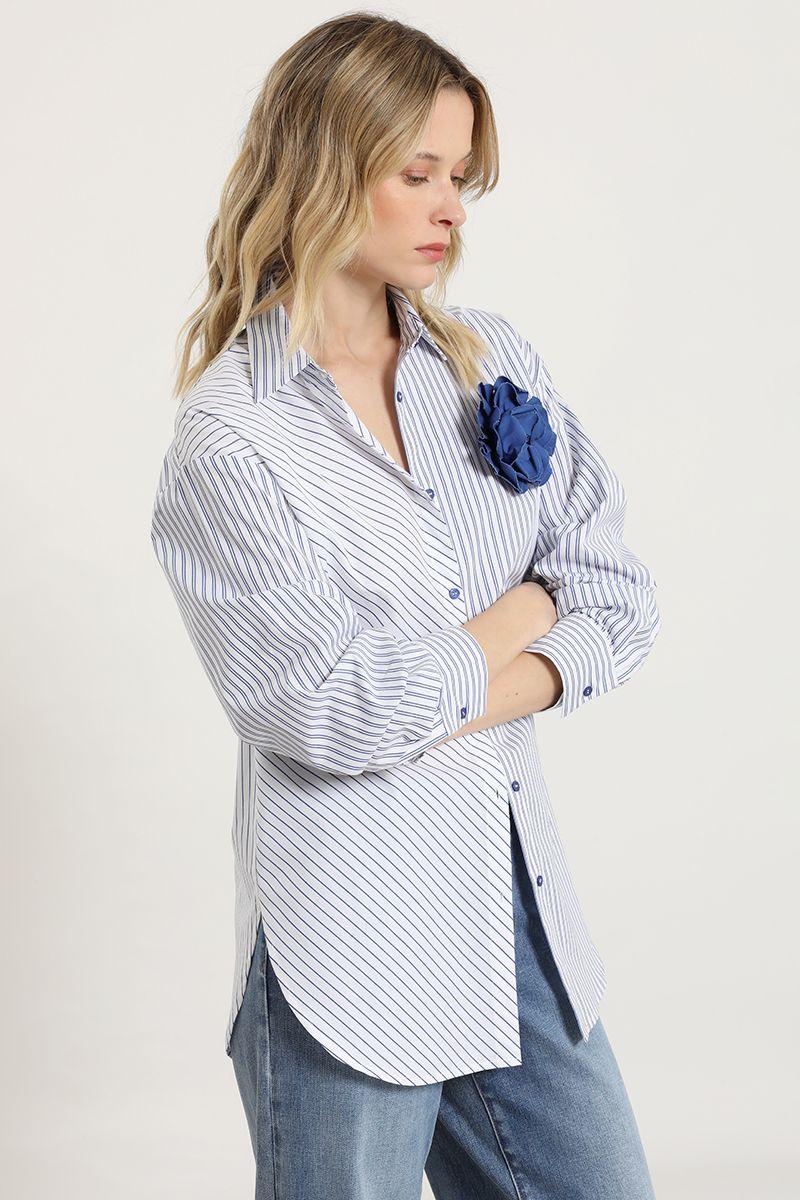 Blusa poplin, pin flor, azul Liola-2