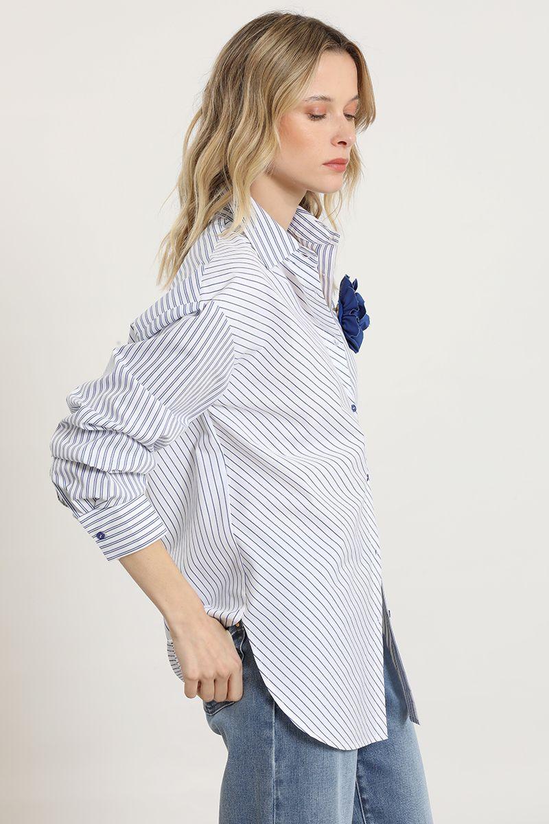 Blusa poplin, pin flor, azul Liola-3