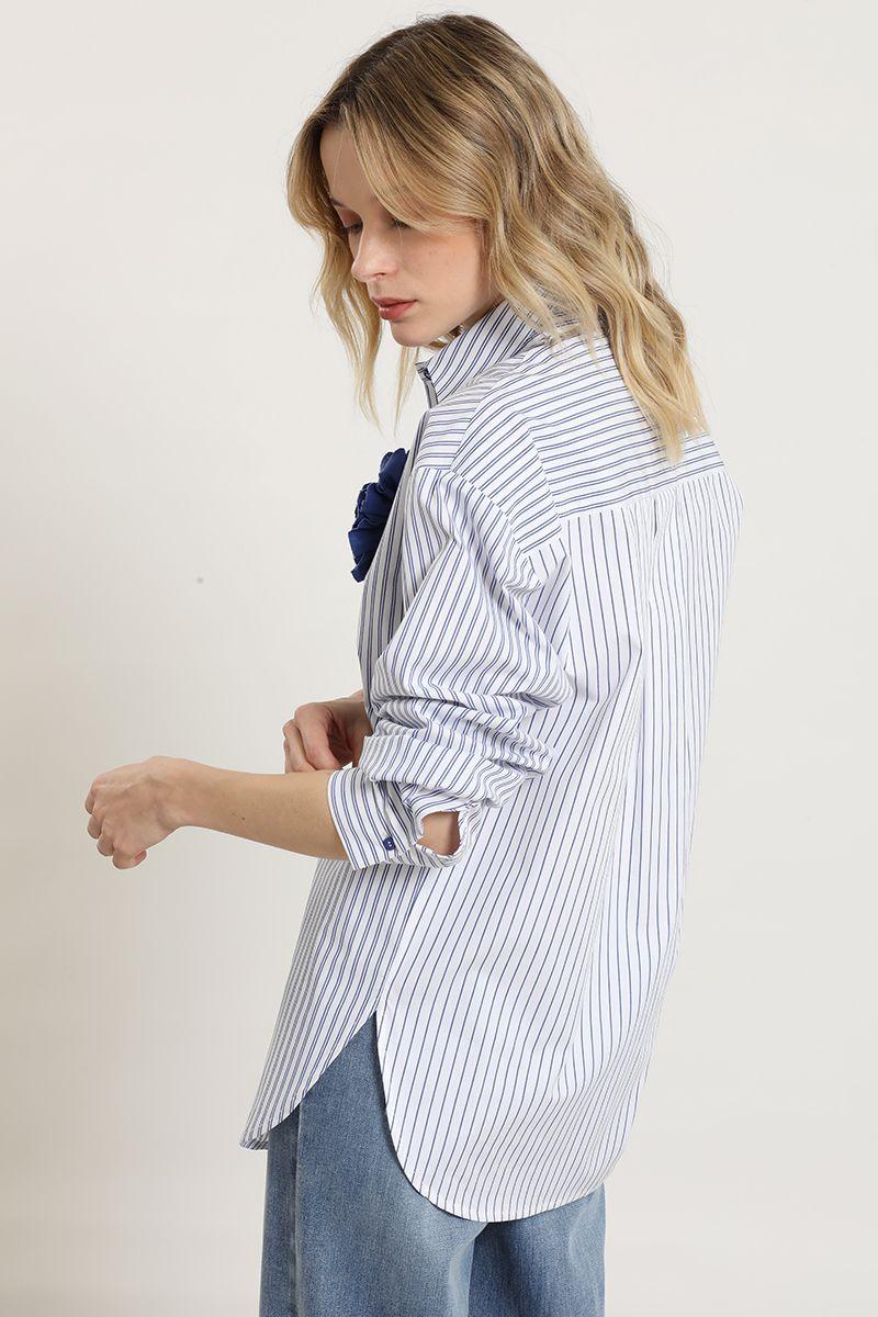 Blusa poplin, pin flor, azul Liola-4